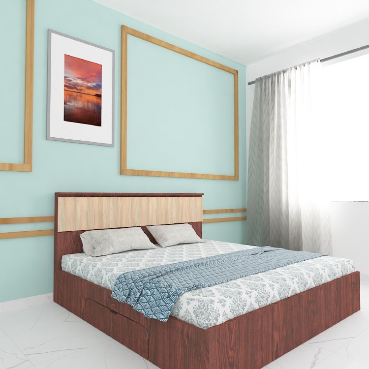 Modern Queen Size Bed With Storage In Rose Wood 