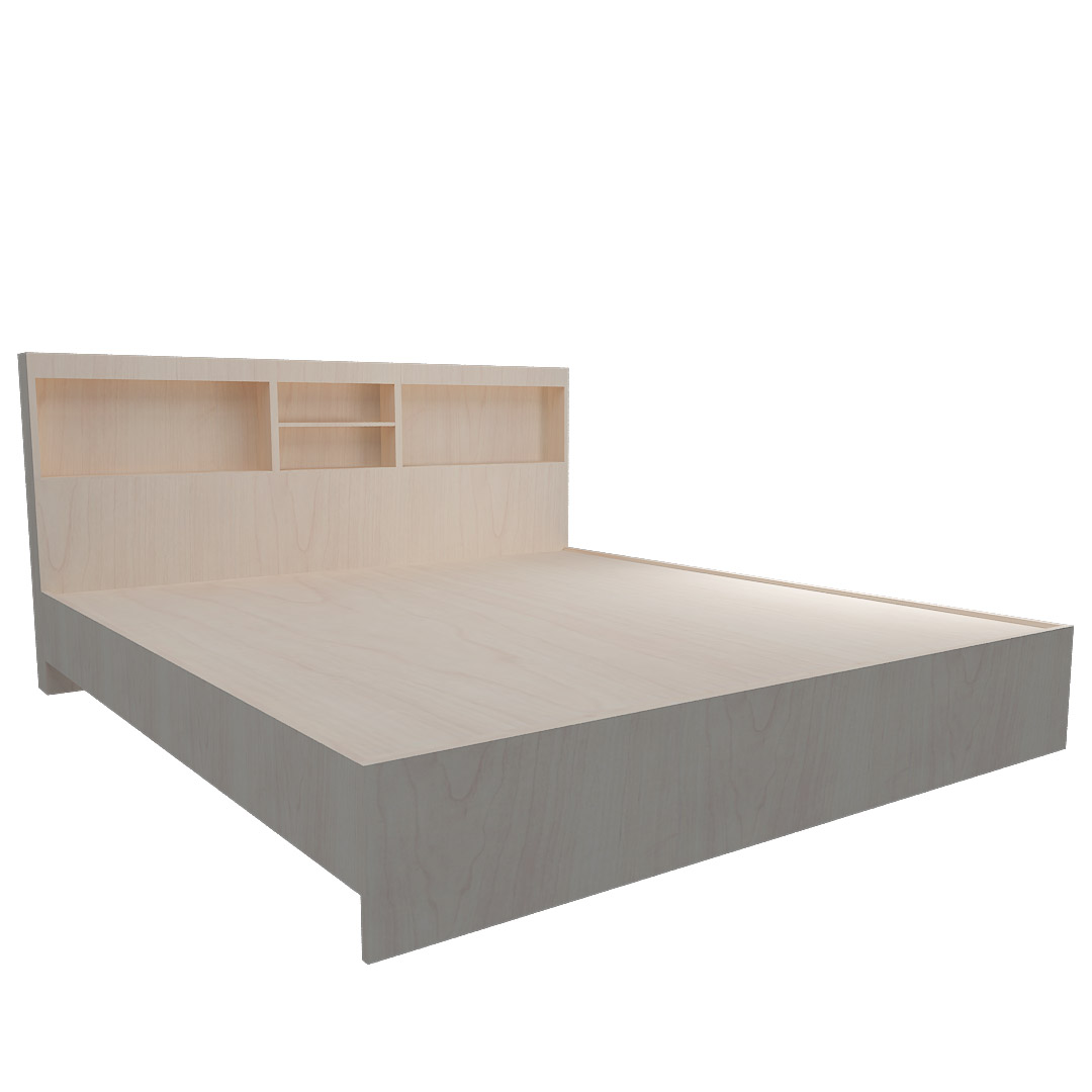 King Size Bed with Headboard Storage In F Maple Finish