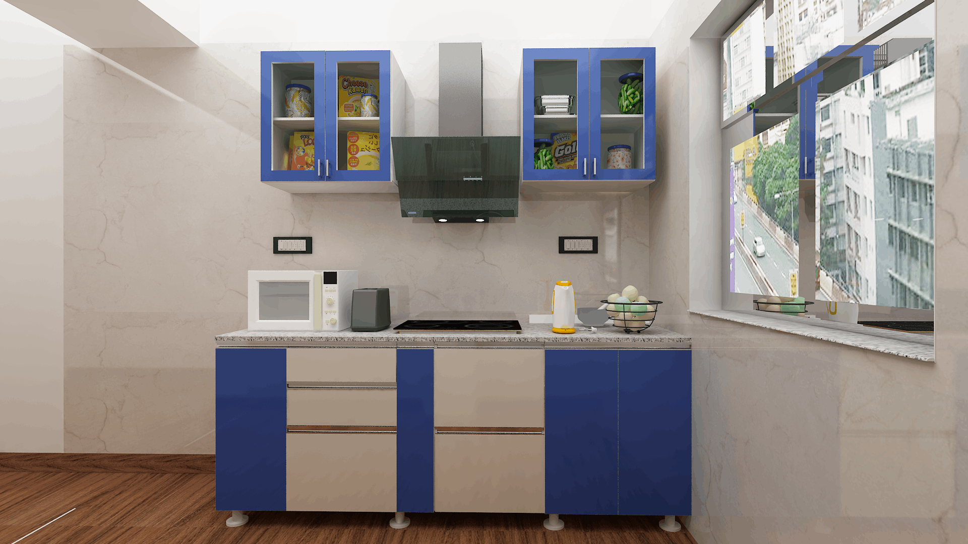 Modular Kitchen in Indigo Blue Finish