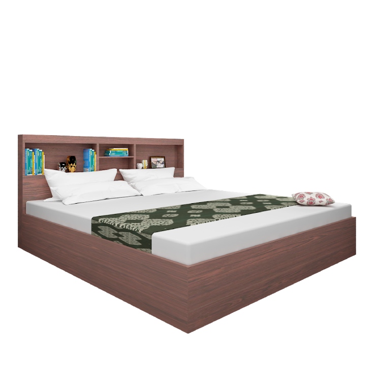 Queen Size Bed with Headboard Storage In Rose Wood