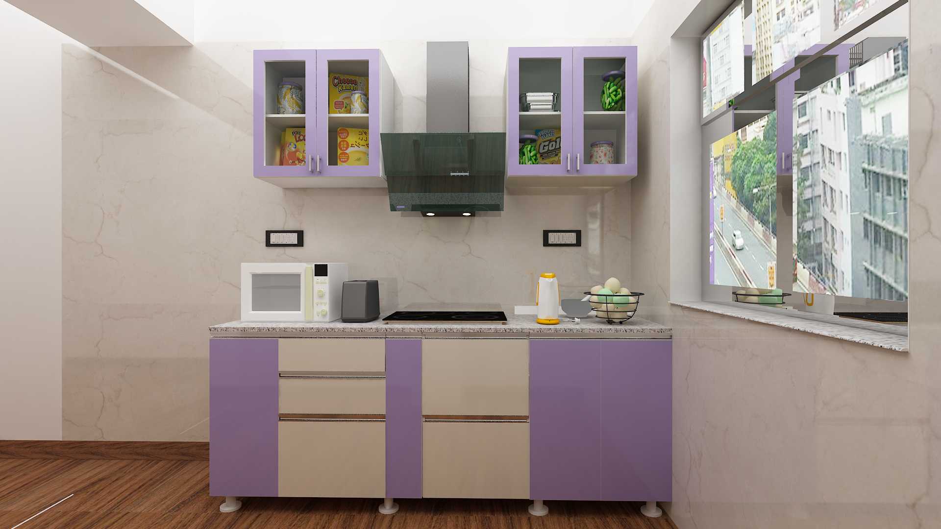 Modular Kitchen in Elegant Lavender Finish