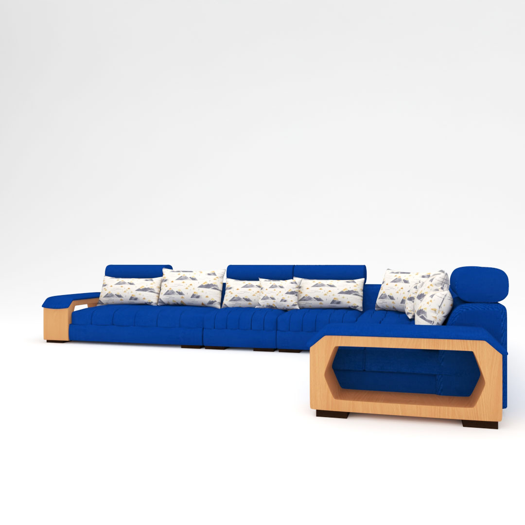 7 Seater L Shape Sofa in Electric Blue