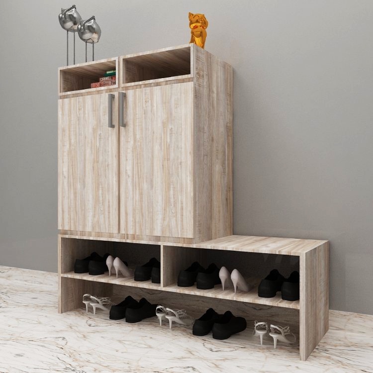 Shoe Cabinet With Sitting In English Oak Light