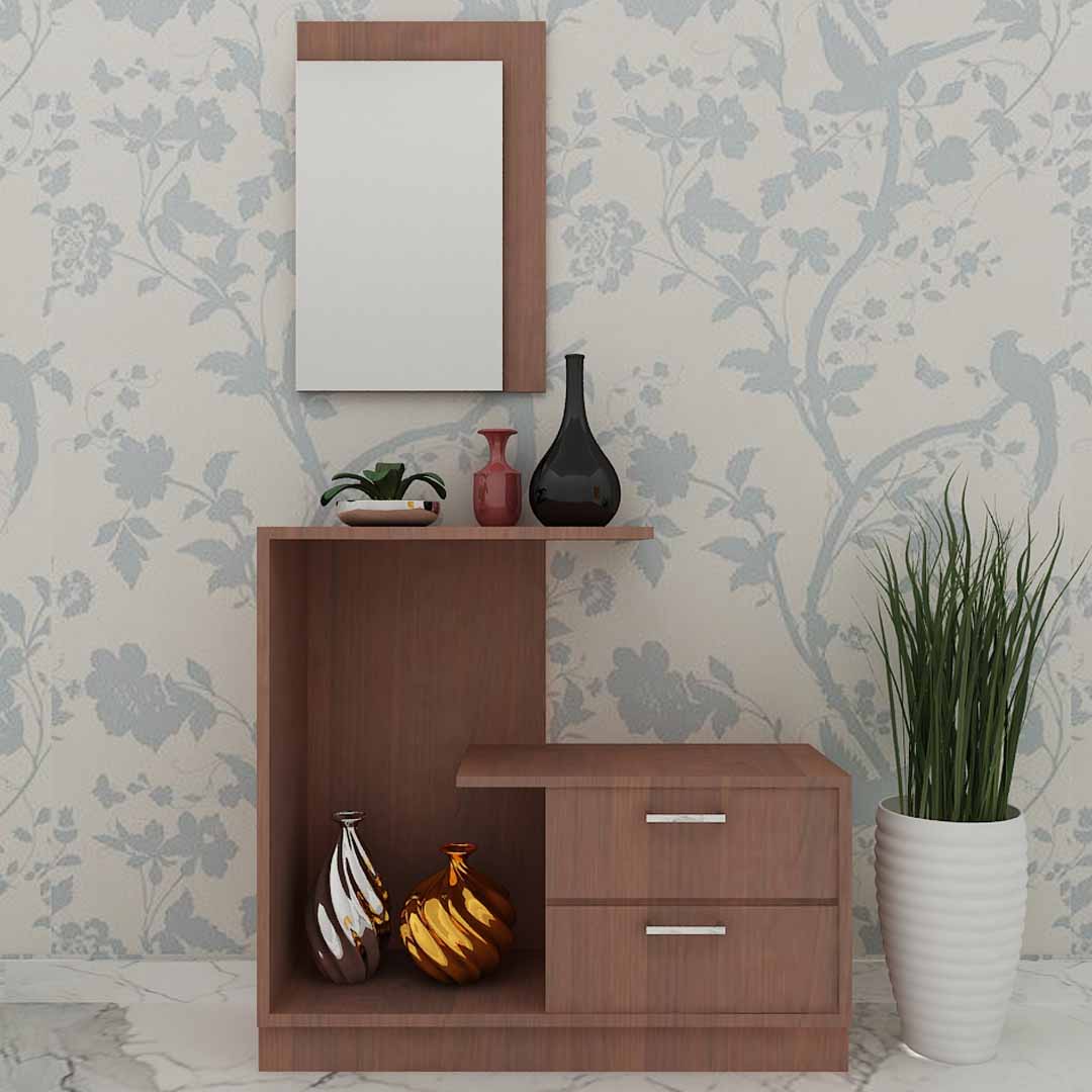 Dressing Table In Wall Hanging Mirror with Walnut
