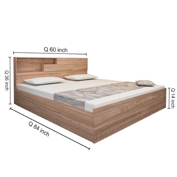Queen Size Bed with Storage In English Oak Dark
