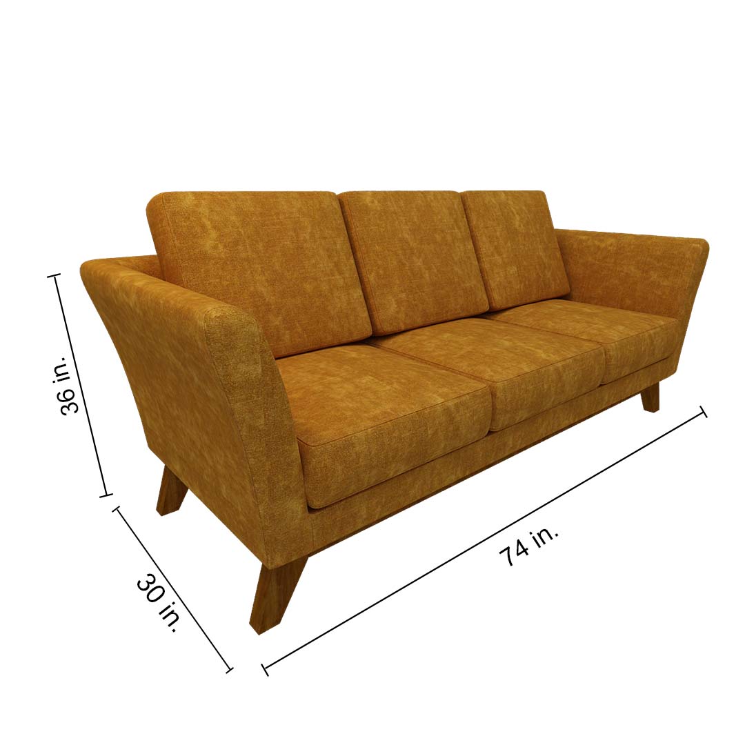 Modern Fabric Loveseat 3 Seater Sofa in Dark Yellow