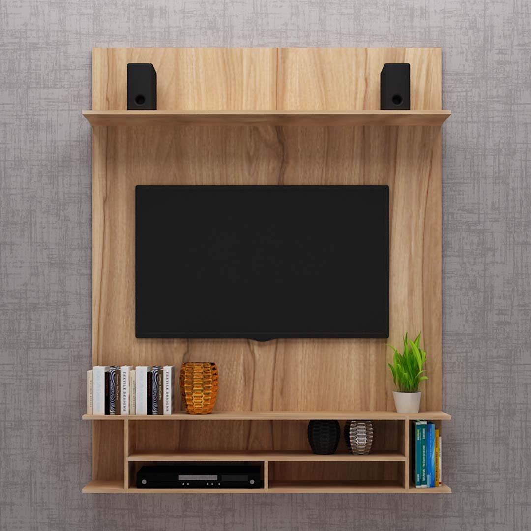 Simple Modern Tv Unit with Open Shelf (In Asian Walnut)