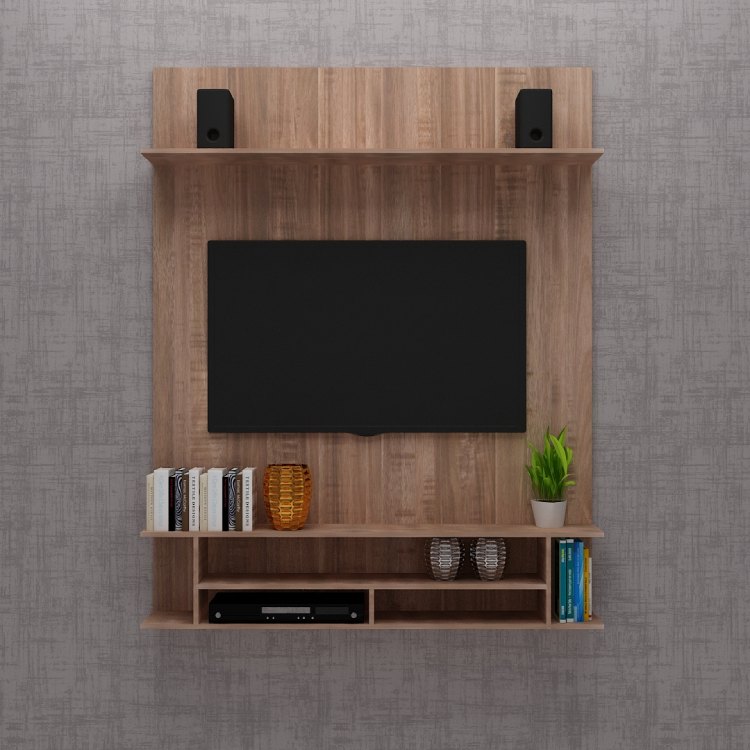 Simple Modern Tv Unit with Open Shelf (In Rolex Oak Dark)