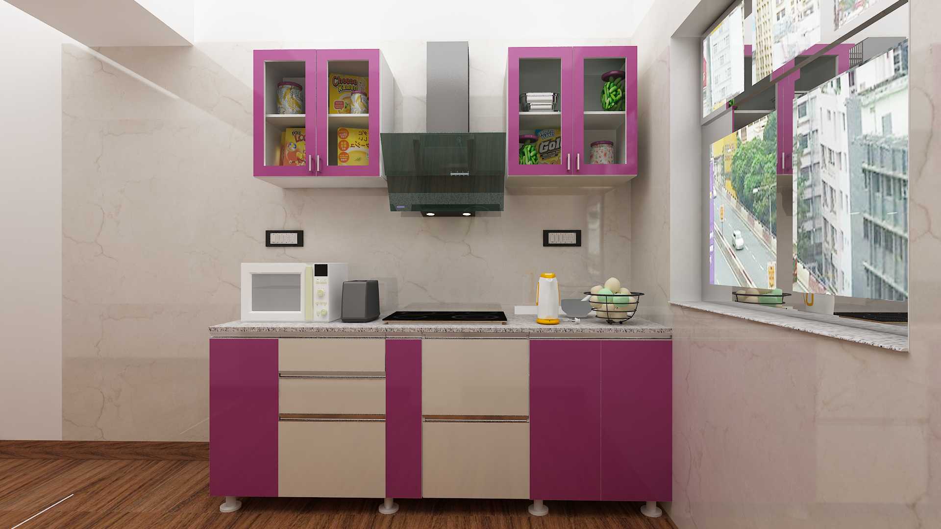 Modular Kitchen in Rosy Pink Finish