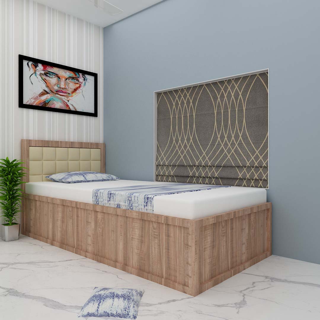 Headboard Padding Engineered Wood Single Bed (English Oka Dark Finish)