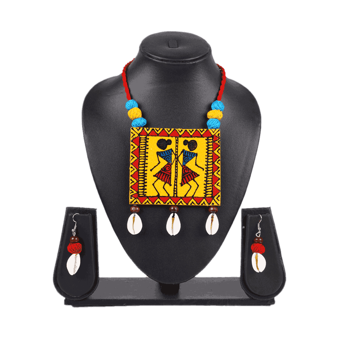 Double Worli Yellow Red Ceramic Pendant