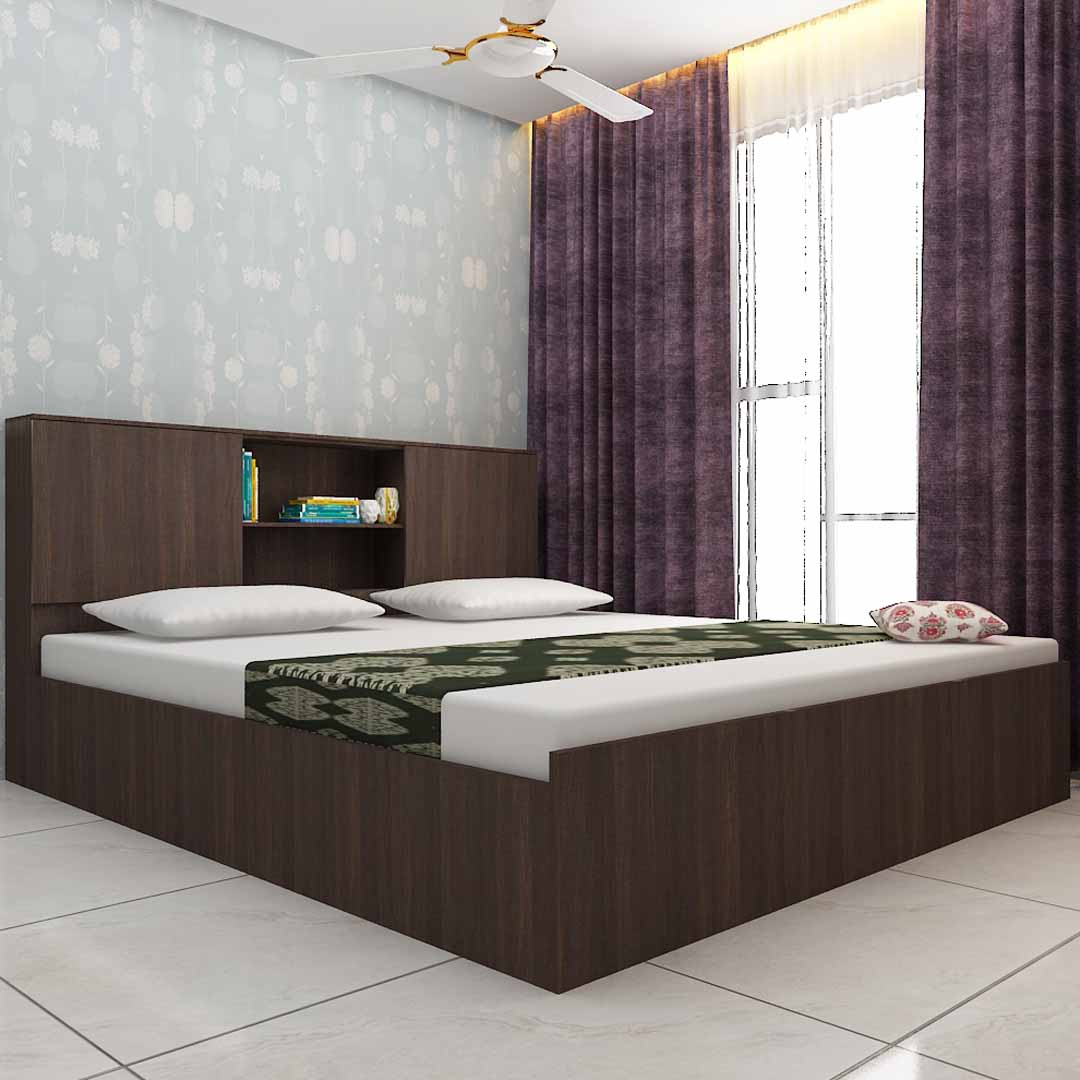 King Size Bed with Storage In Swacut Dark Finish