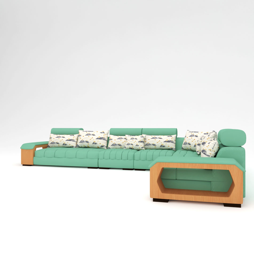 7 Seater L Shape  Sofa In Applegreen