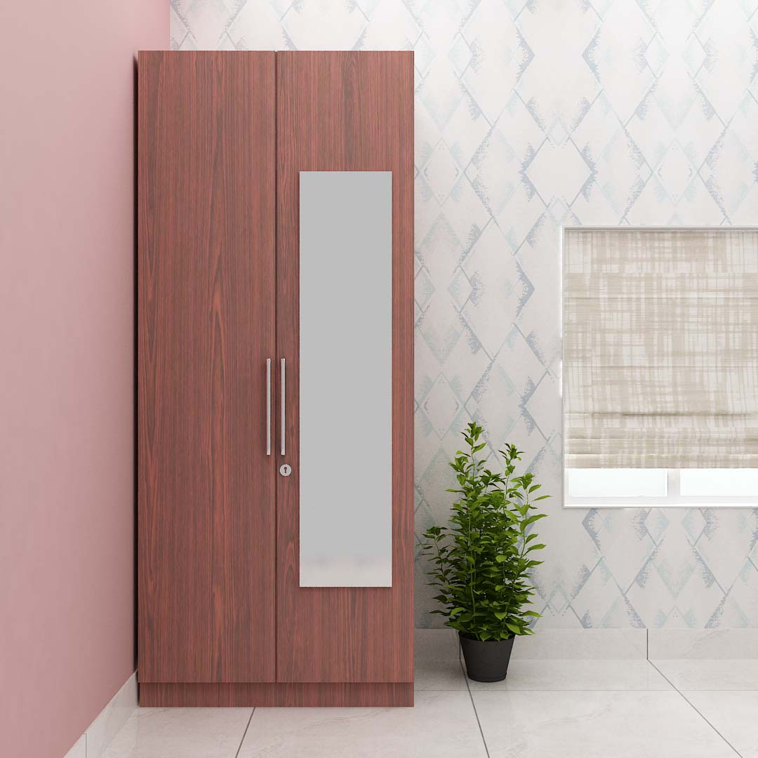 Two Door Classic Wardrobe In Rose wood Finish with Mirror