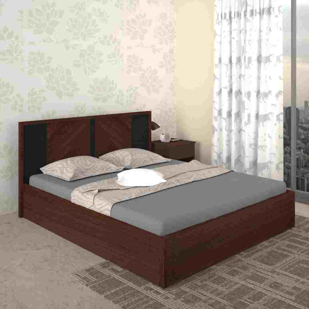 King Size Bed with Storage In Classic Walnut