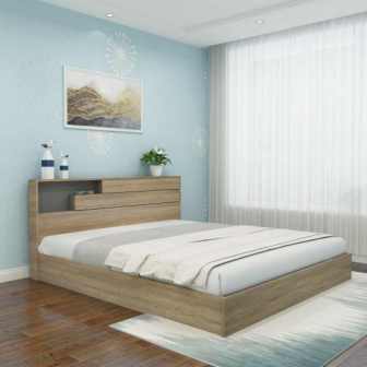 Queen Size Bed with Storage In Bavarian Beech