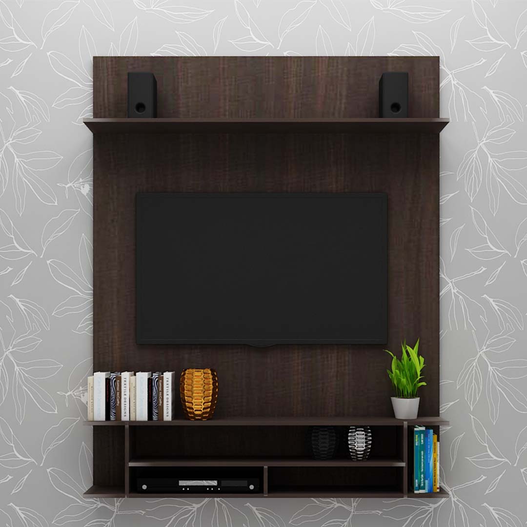 Simple Modern Tv Unit with Open Shelf (In Sawcut Dark)