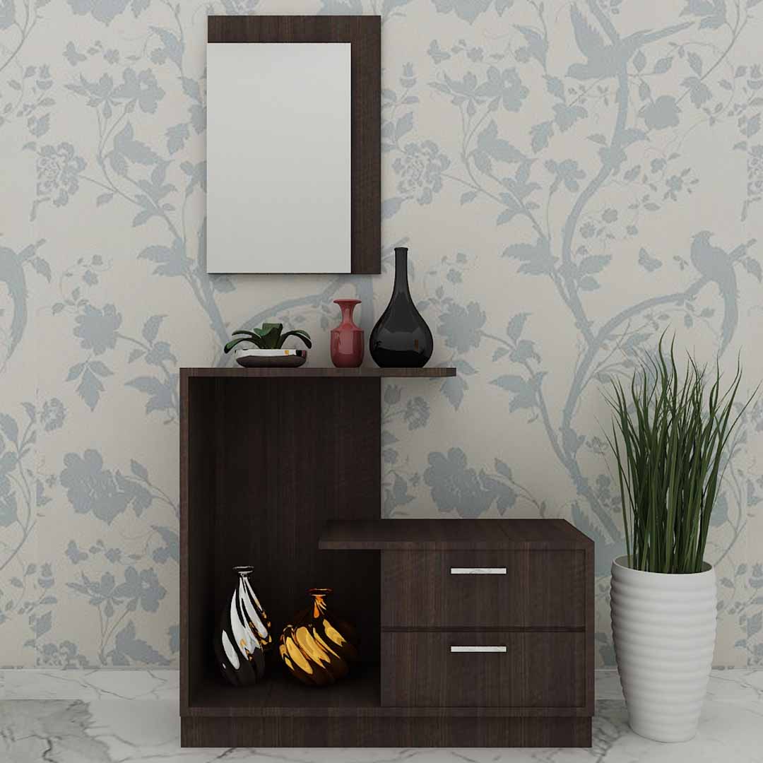 Dressing Table In Wall Hanging Mirror with Sawcut Dark