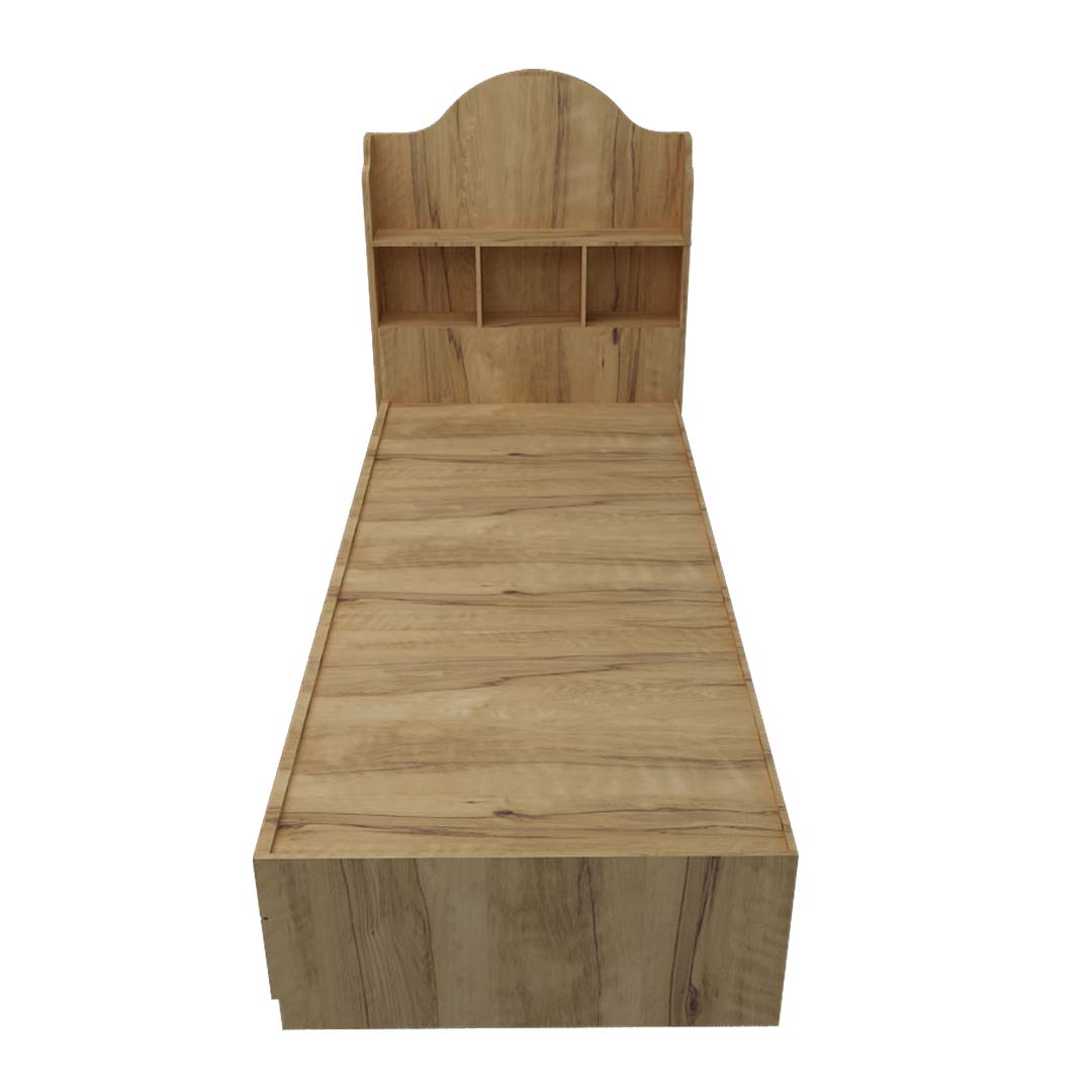 Headboard Storage Engineered Wood Single Bed with Drawers (Coach Wood Cream Finish)