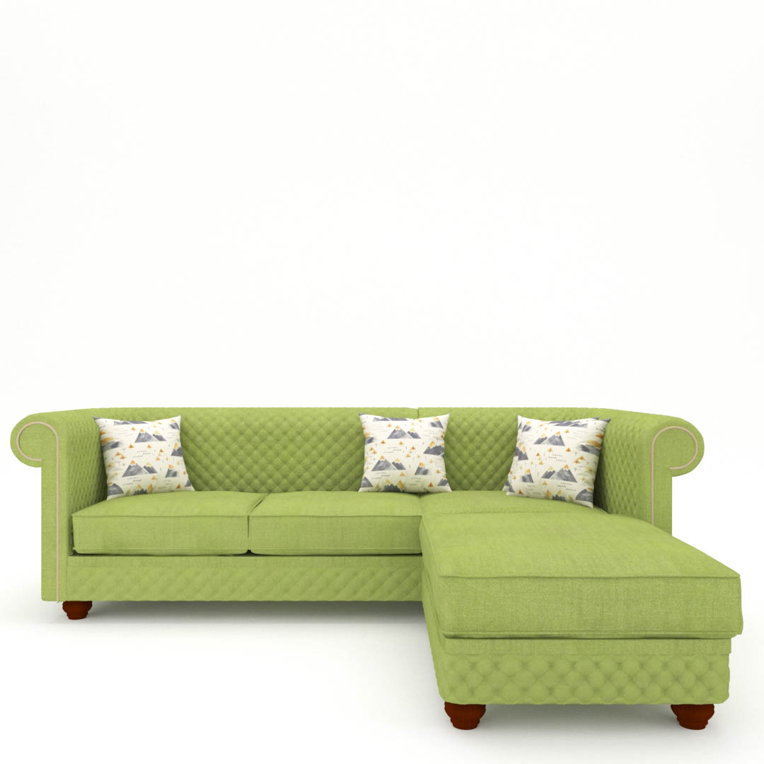 3 Seater LHS Sectional Sofa in Green Color