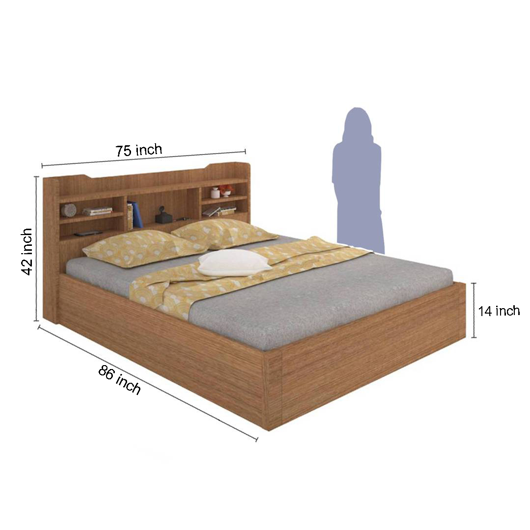 King Size Bed with Hydraulic & Headboard Storage (In Urban Teak)