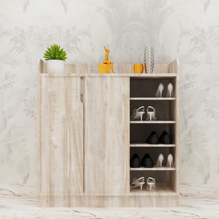 Shoe Cabinet with open shelf In English Oak Light