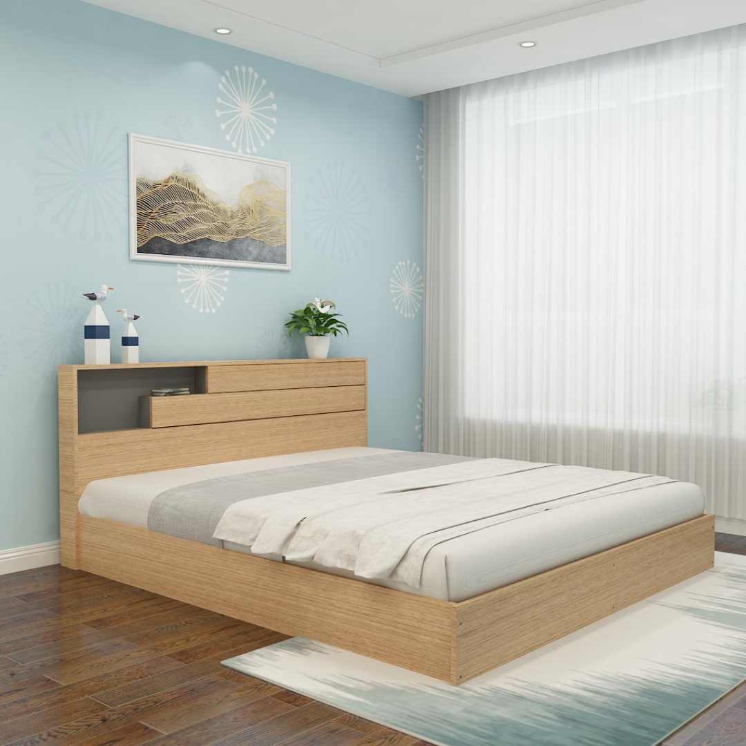King Size Bed with Storage In Thansau Maple Finish