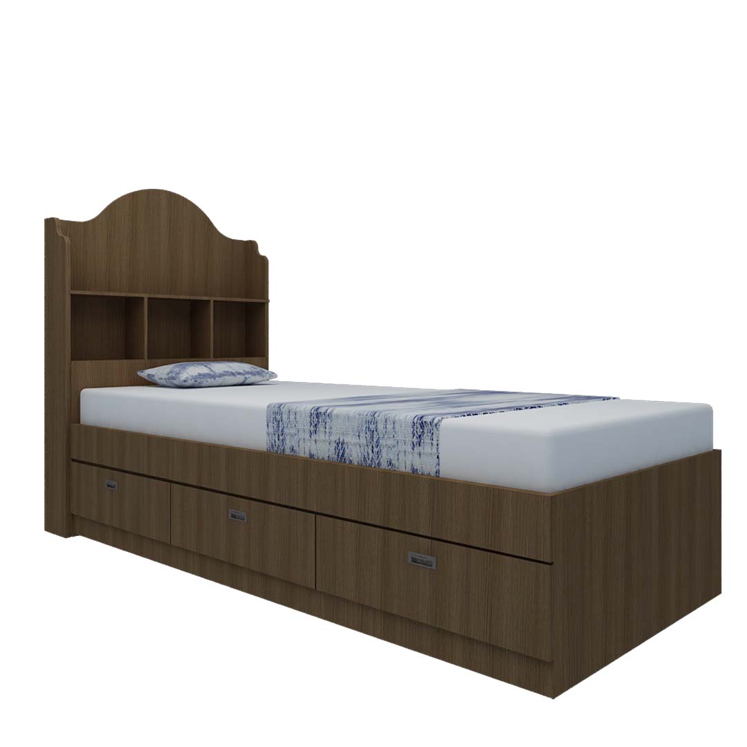 Headboard Storage Engineered Wood Single Bed with Drawers (Pine wood Dark Finish)