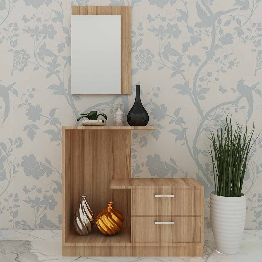 Dressing Table In Wall Hanging Mirror with Asian Walnut
