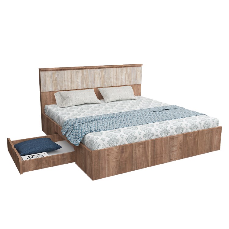 Modern Queen Size Bed With Storage In English Oak Dark