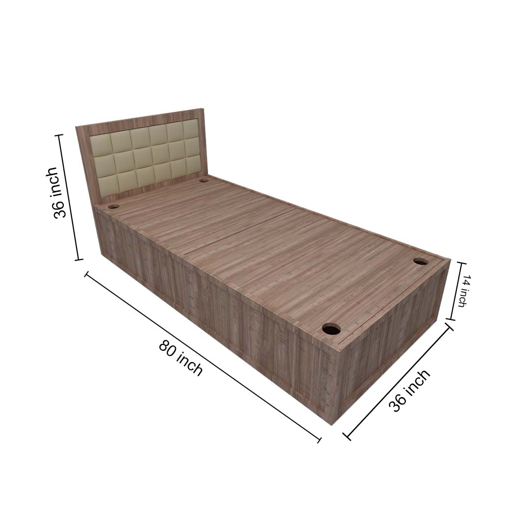 Headboard Padding Engineered Wood Single Bed (English Oka Dark Finish)