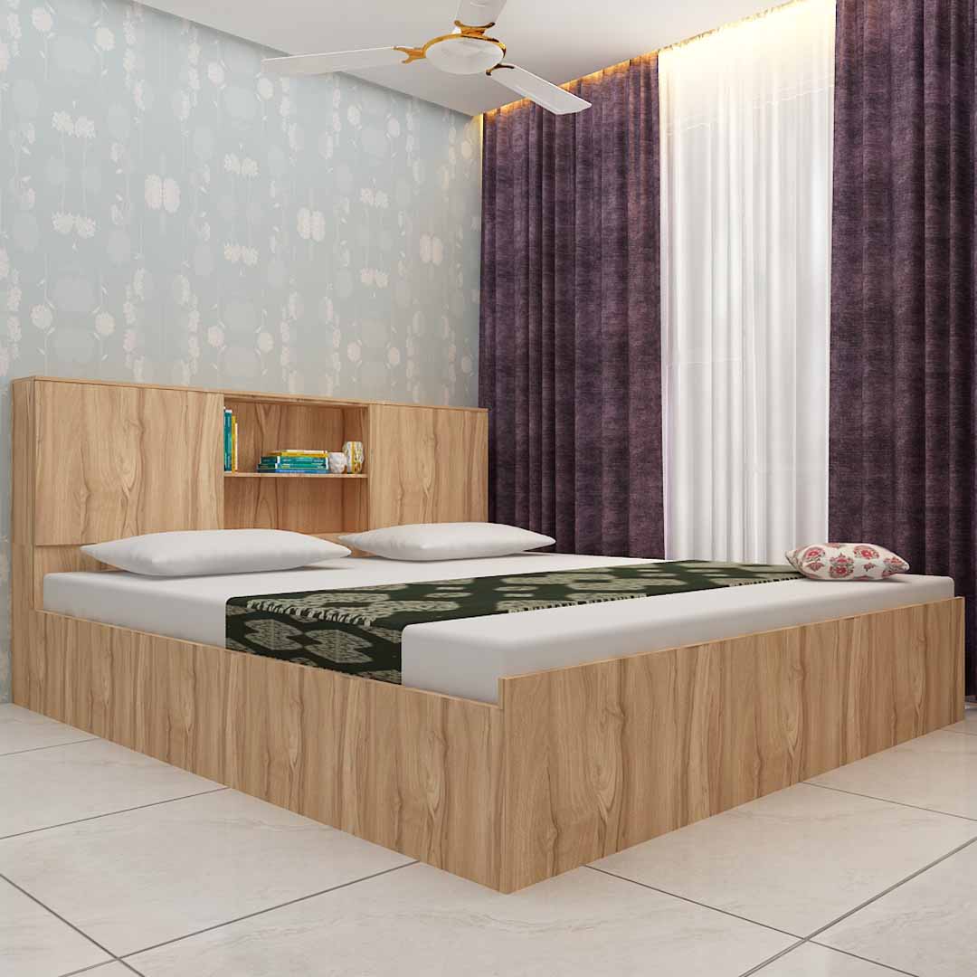 King Size Bed with Storage In Asian Walnut Finish