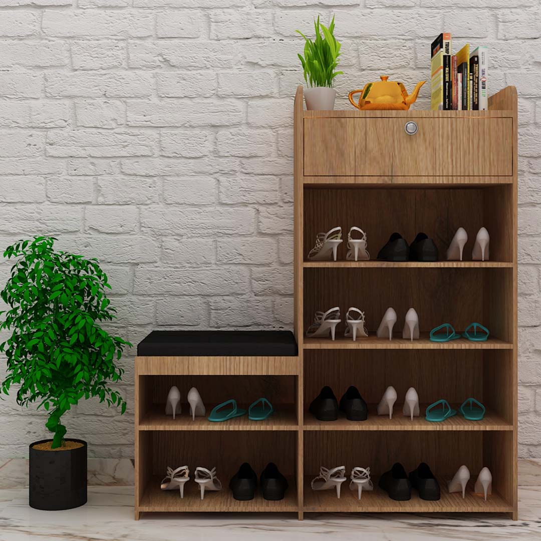 Open Shoe Rack With Sitting  (In Matchwell)