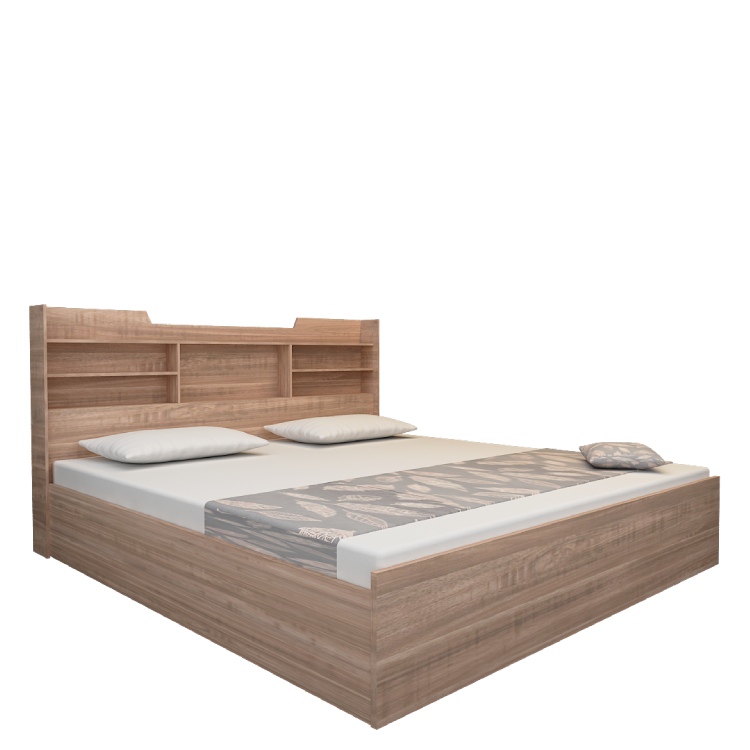 King Size Bed with Headboard Storage (In English Oak Dar)