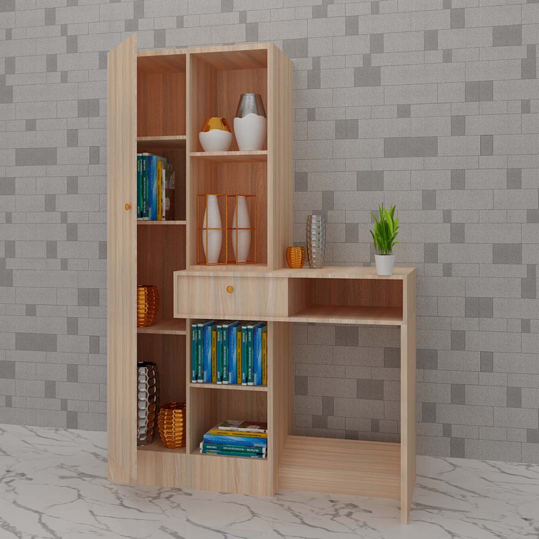 Wooden Office Study Table With Cupboard In Rolex Light