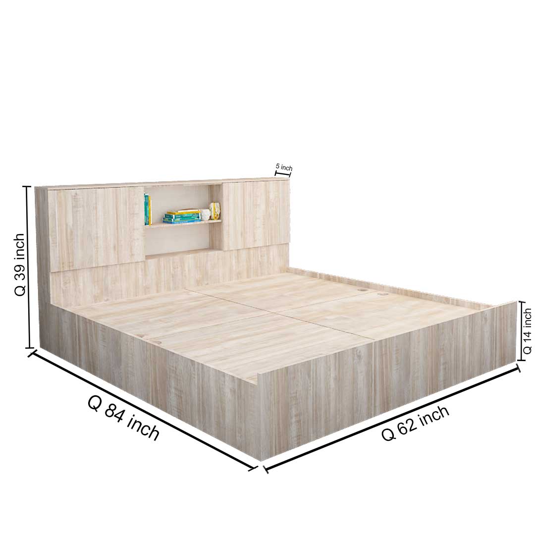 Queen Size Bed with Storage In English Oak Light Finish