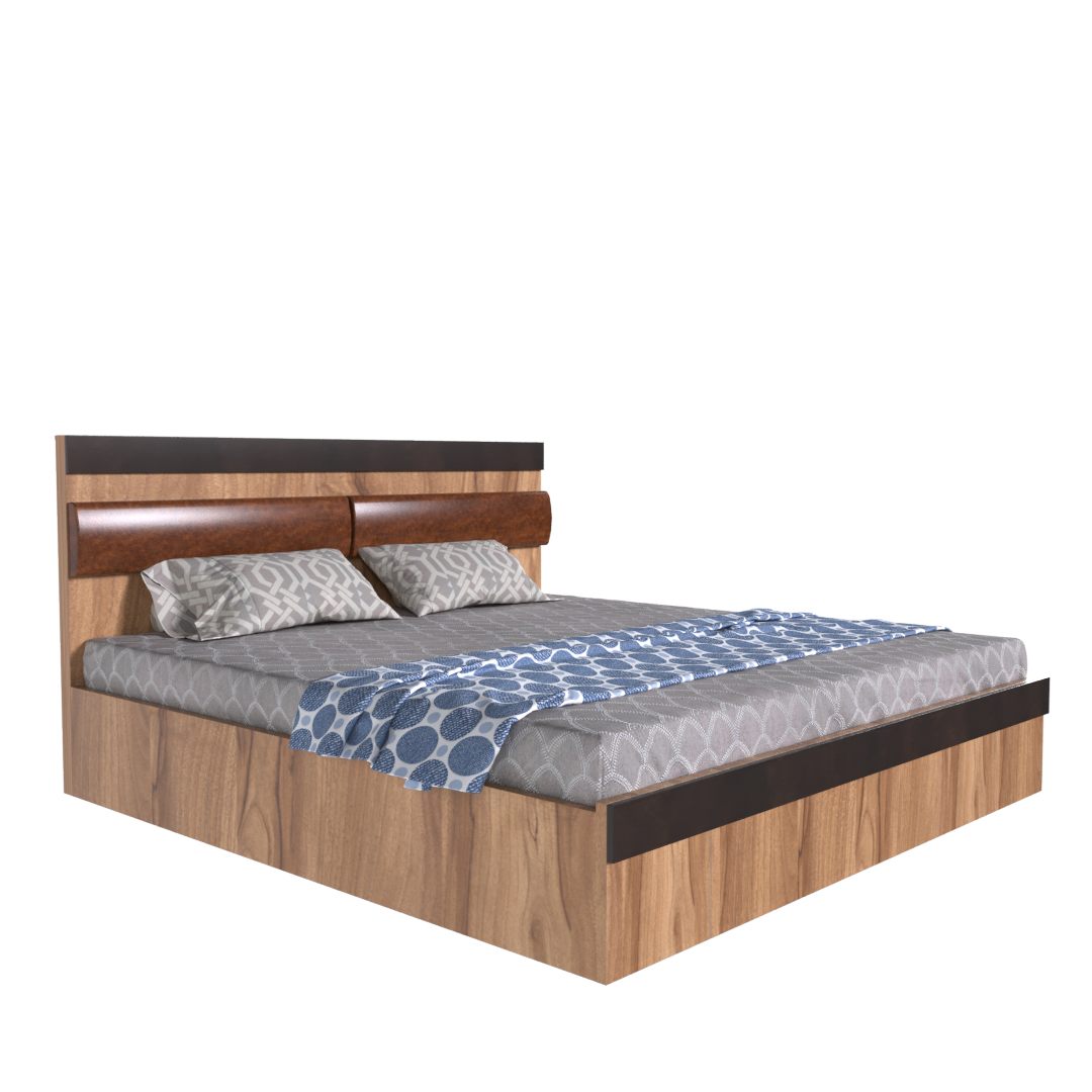 Queen Size Big Storage Bed In Asian Walnut Finish