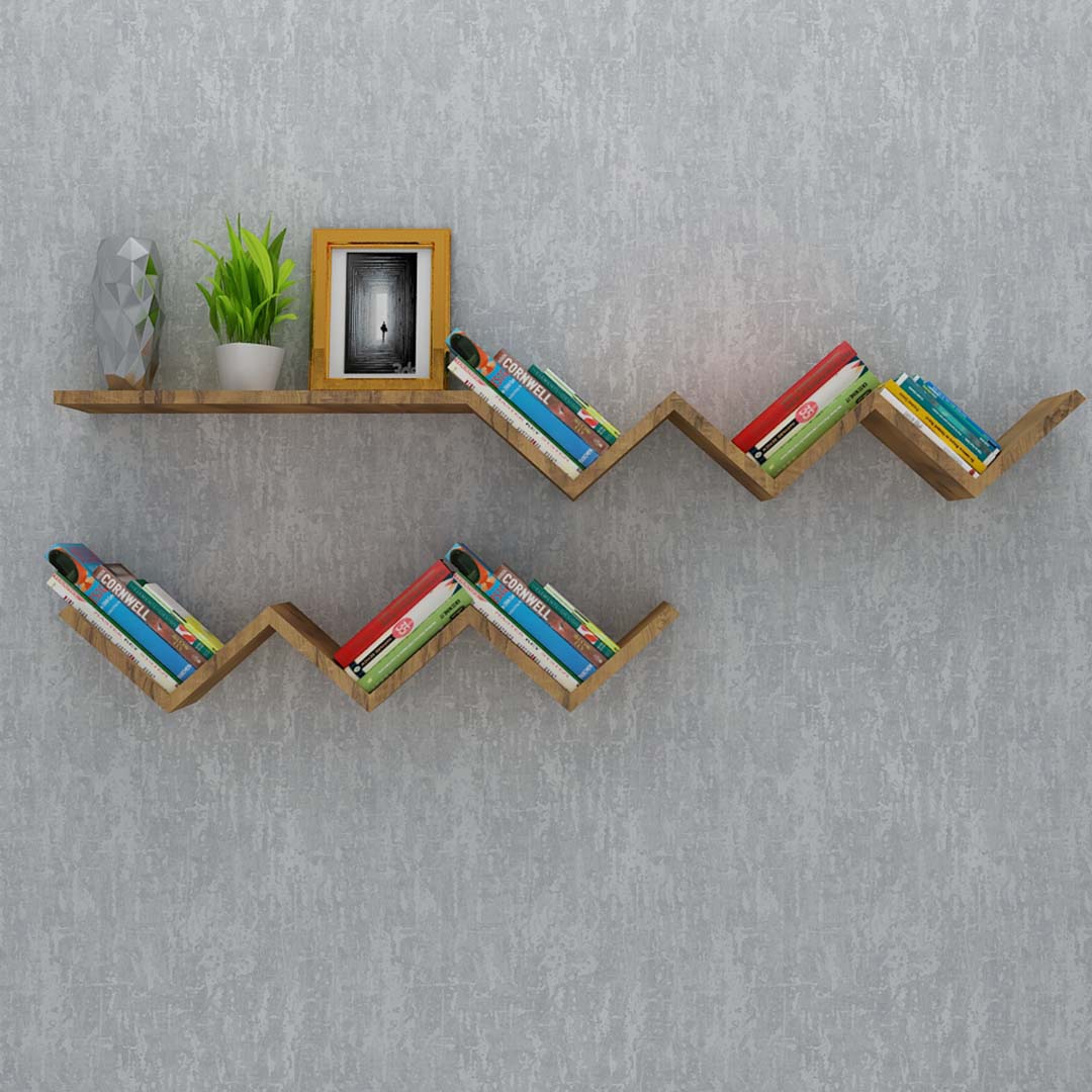 Fashionable Creative Hanging Bookshelf (In Pine Wood Dark)