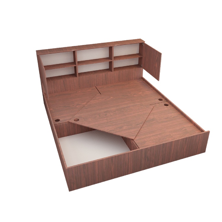 Queen Size Bed with Storage In Rose Wood Finish