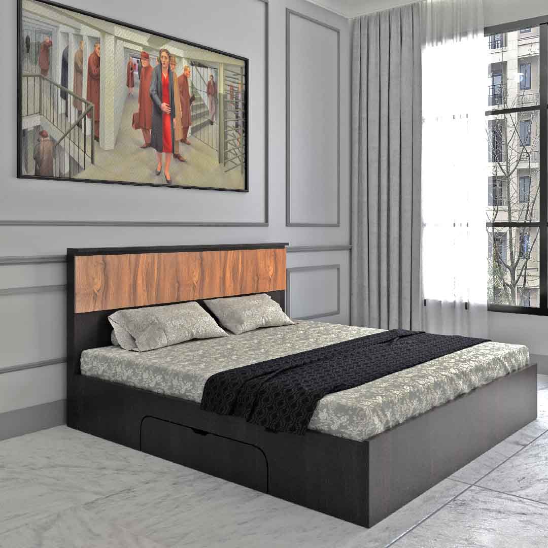Modern King Size Bed With Storage In Swacut Dark