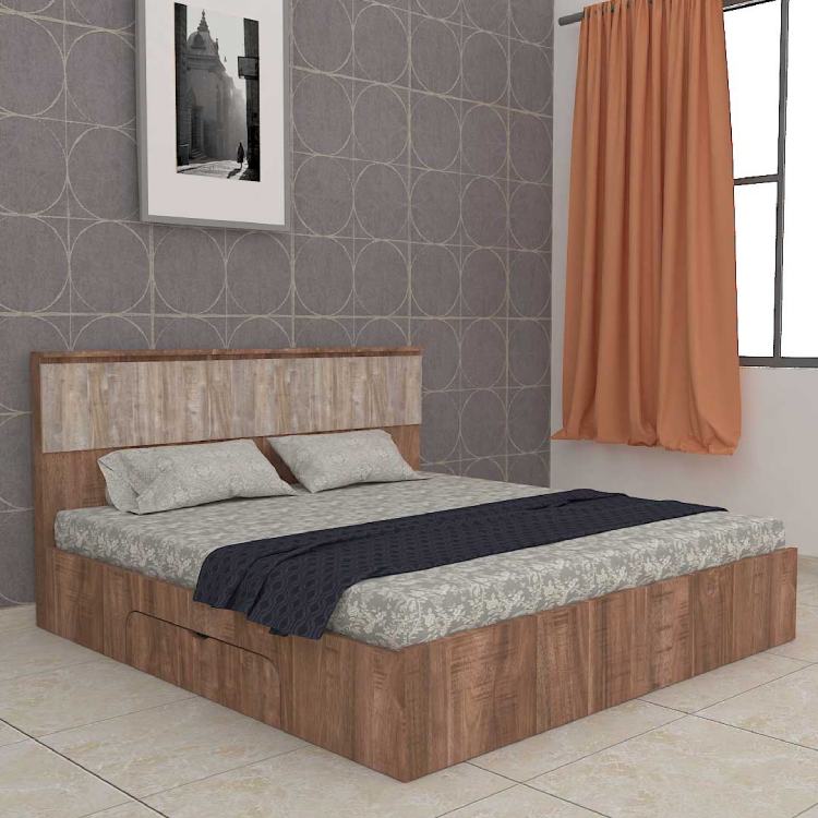 Modern King Size Bed With Storage In English Oak Dark