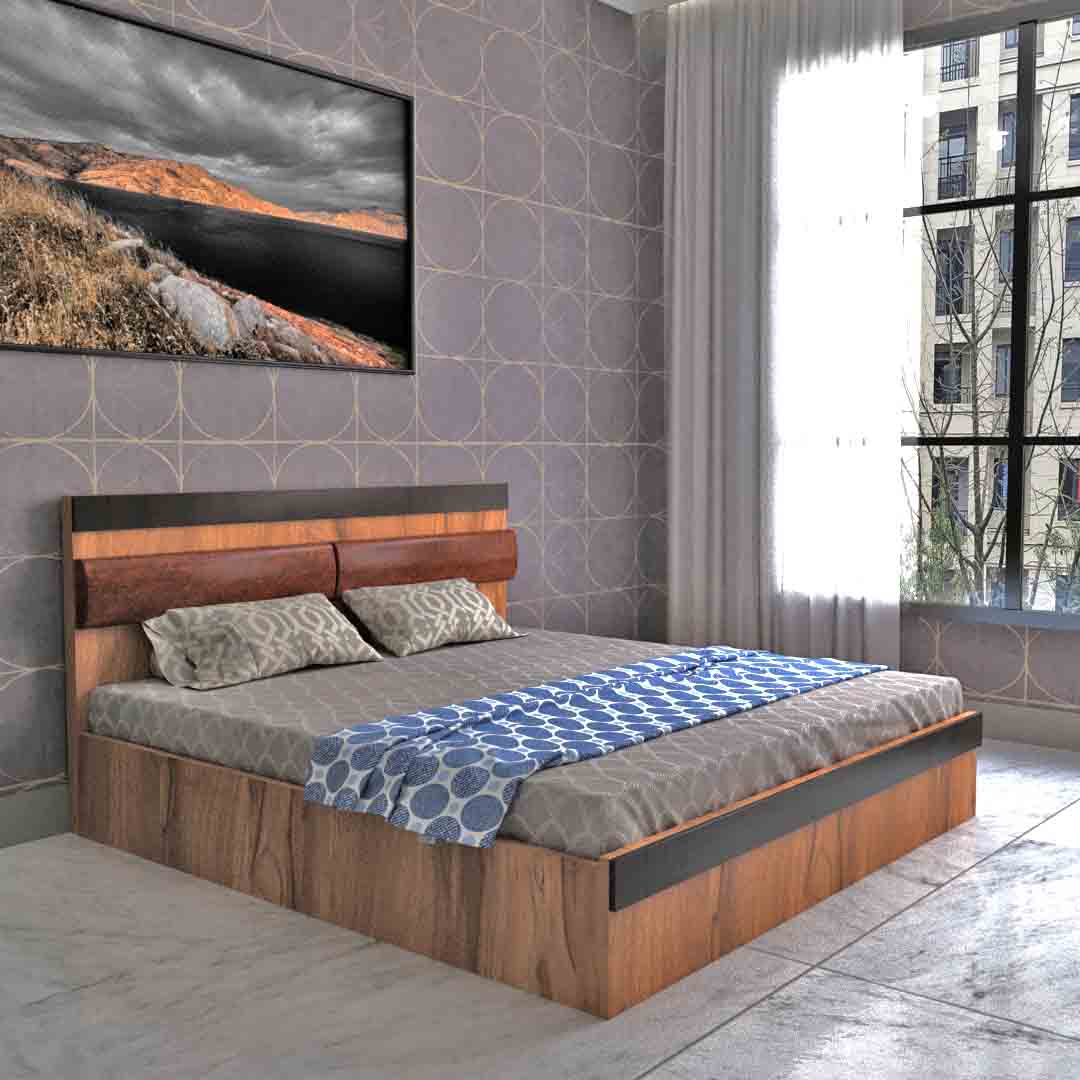 Queen Size Big Storage Bed In Asian Walnut Finish