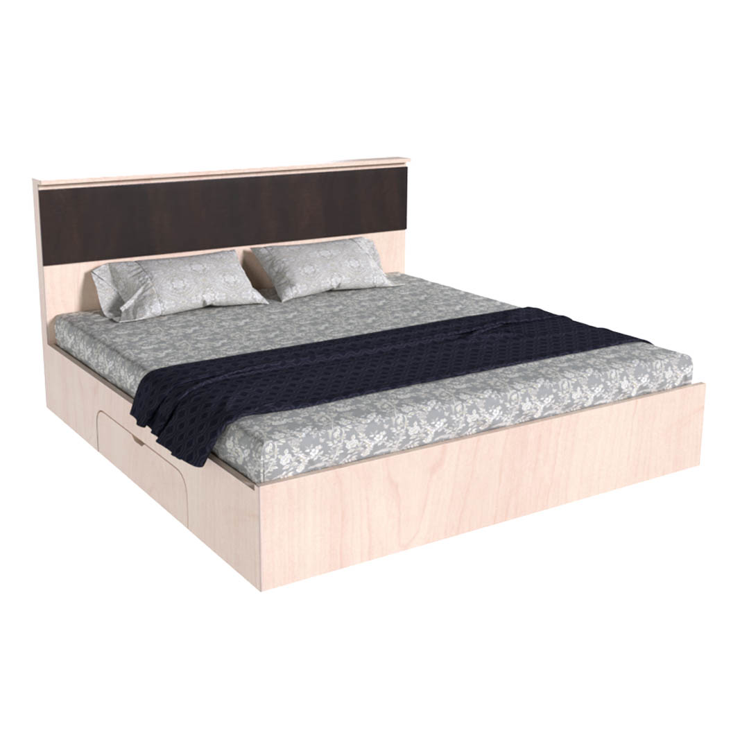 Modern Queen Size Bed With Storage In Maple Finish