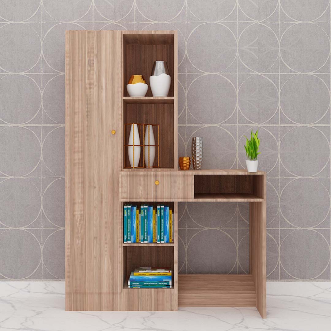 Wooden Office Study Table With Cupboard In English Oak Dark