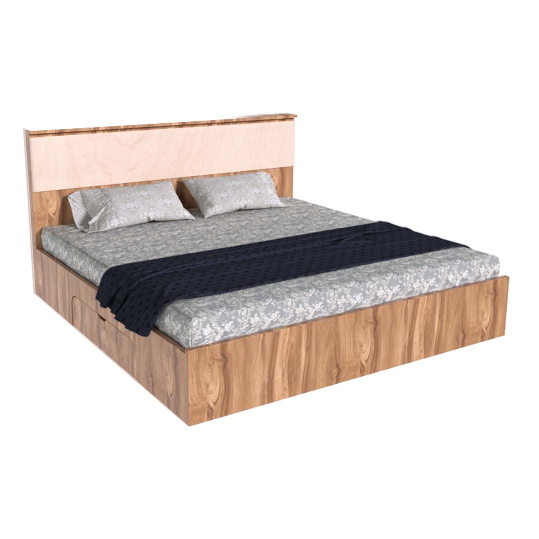 Modern Queen Size Bed With Storage in Asian Walnut Finish