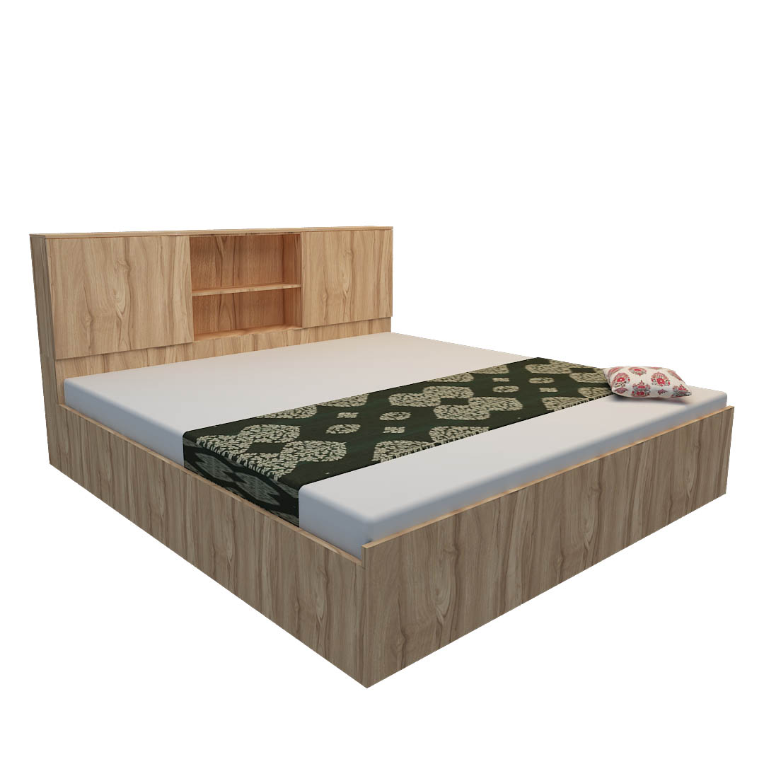 Queen Size Bed with Storage In Asian Walnut Finish