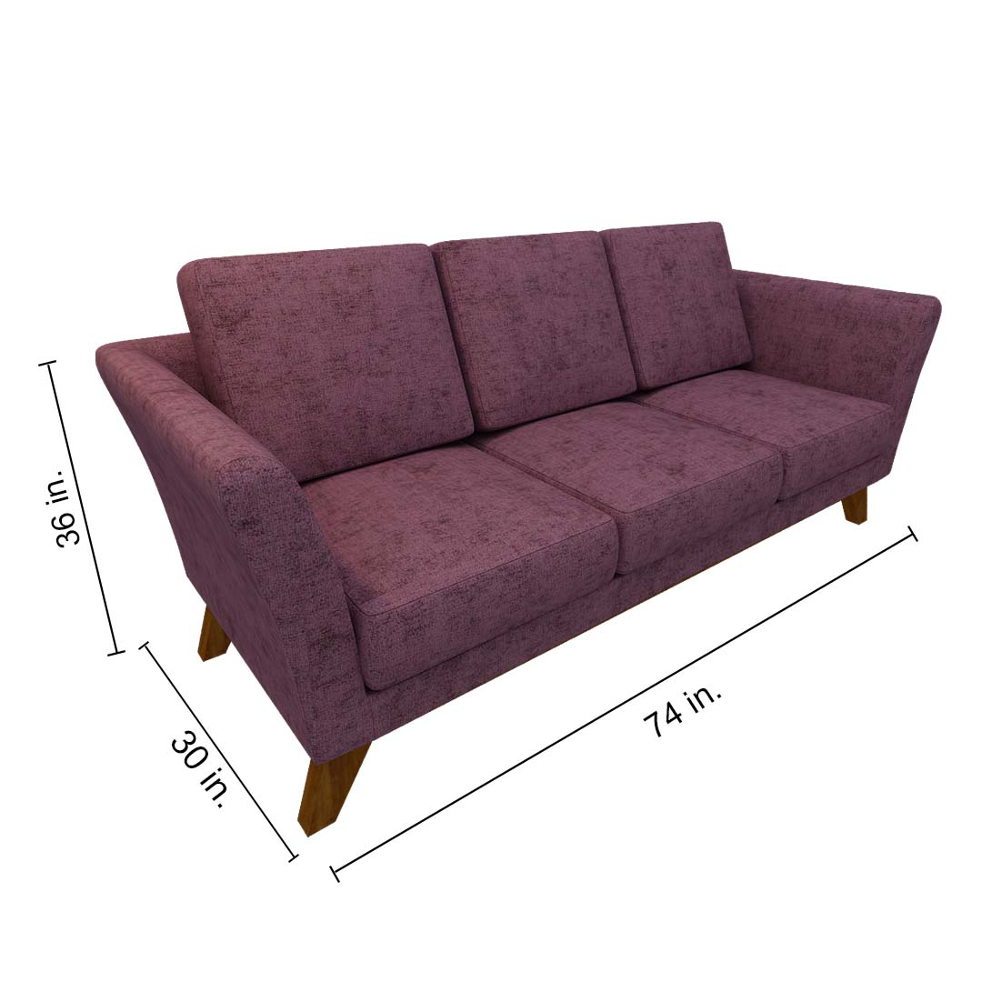 Modern Fabric Loveseat 3 Seater Sofa in Purple