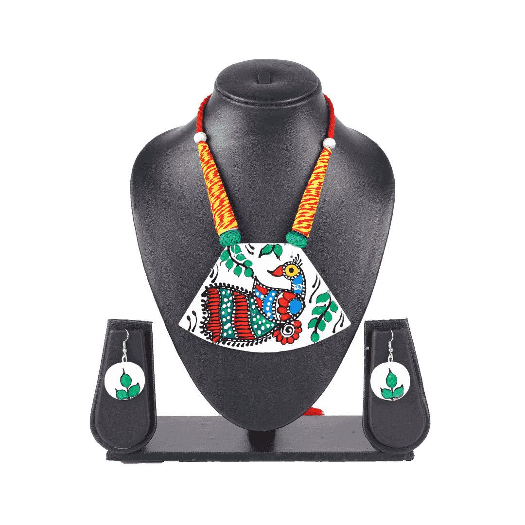 Madhubani Peacock Ceramic Pendant