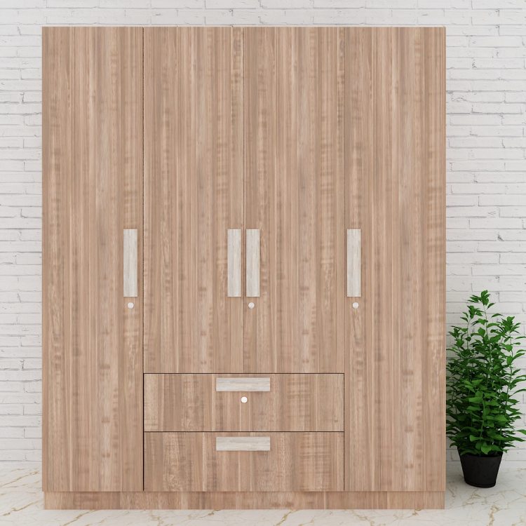 4 Door Wardrobe (In English Oak Dark)