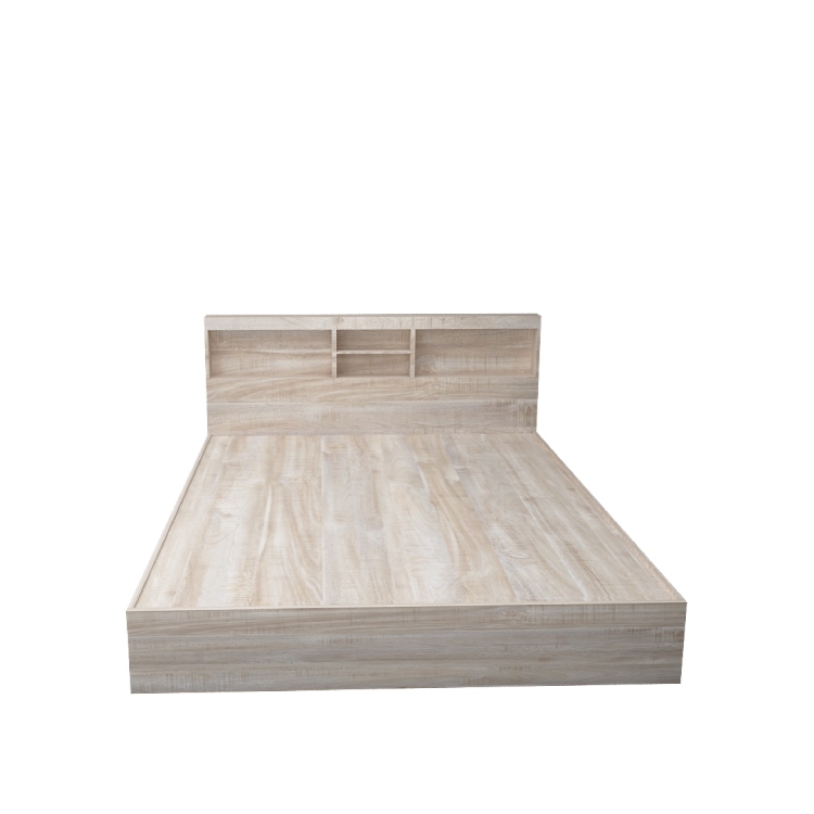 Queen Size Bed with Headboard Storage In English Oak Light 